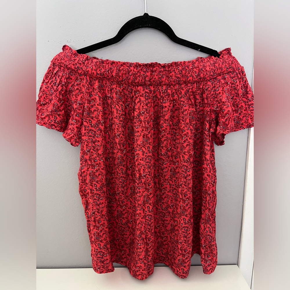 Old Navy Off-the-Shoulder Floral Blouse Pink Coral Medium